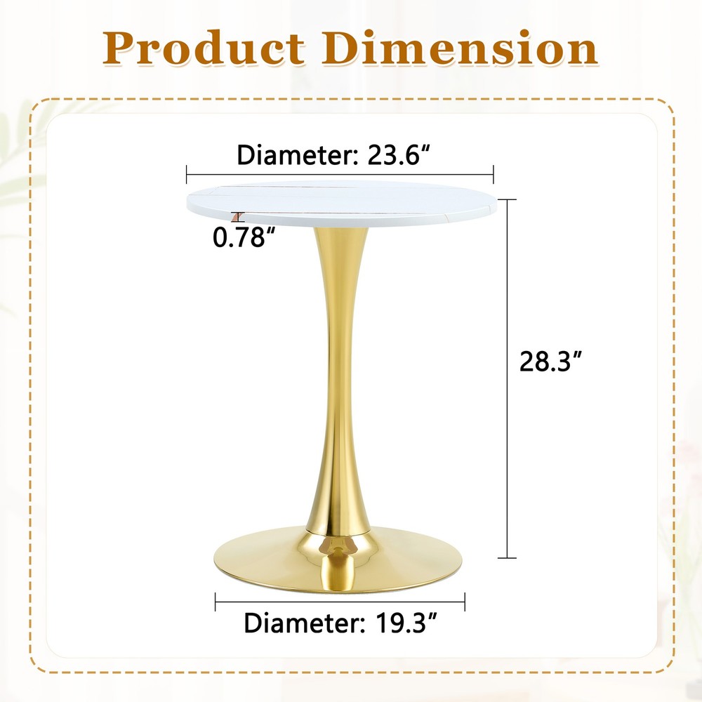 Round Dining Table, 23.6" Circle Tulip Table with Thickened Tabletop & Metal P