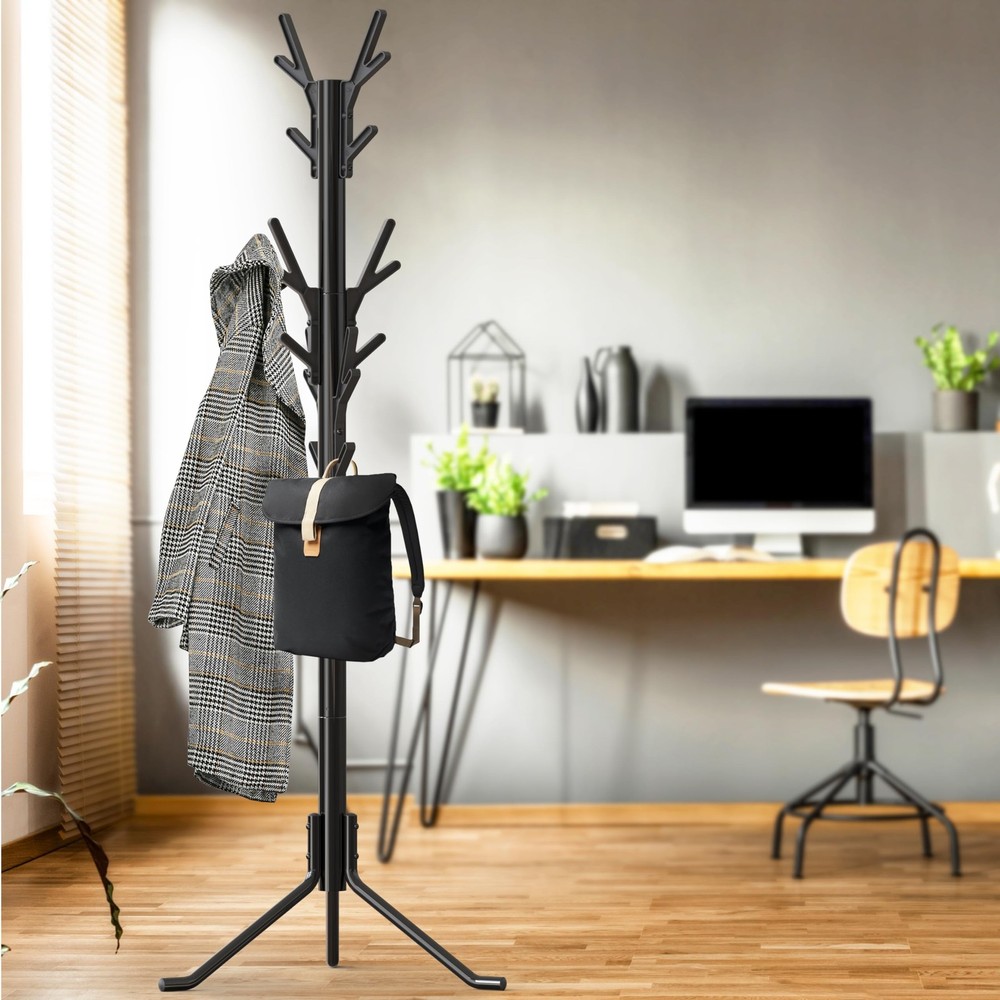 Simple Houseware Standing Coat and Hat Hanger Organizer Tree 18 Hooks, Black