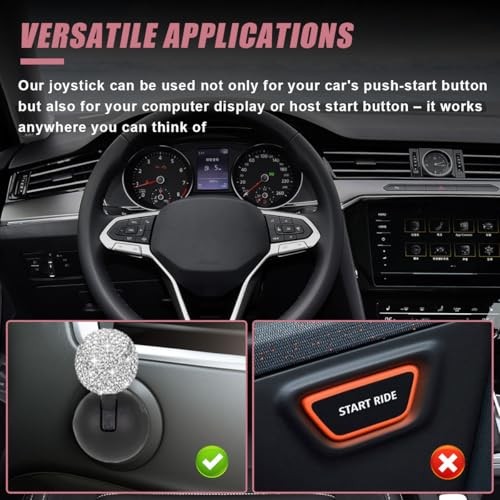 Car Push Start Button Cover, Rhinestone Engine Start Stop Button Joystick White