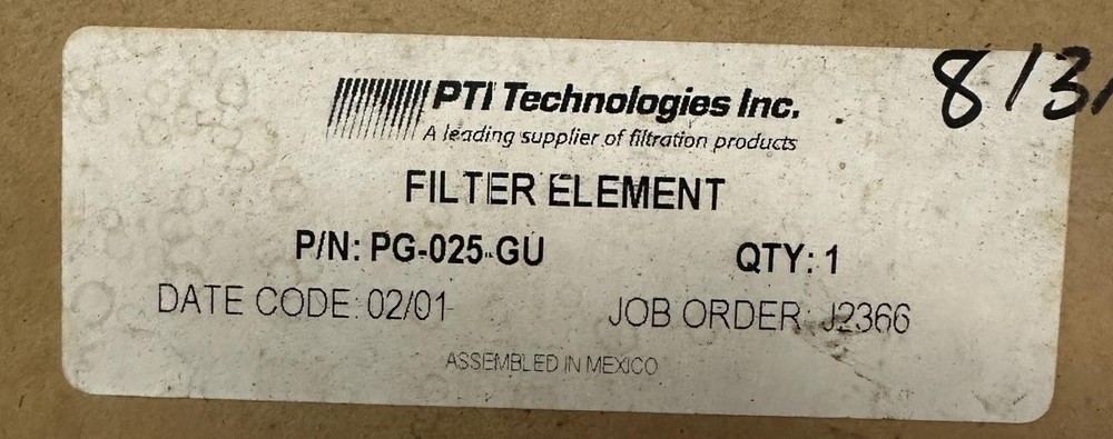 PTI Technologies PG-025-GU Filter Element 1″ Bore 1-3/4" OD