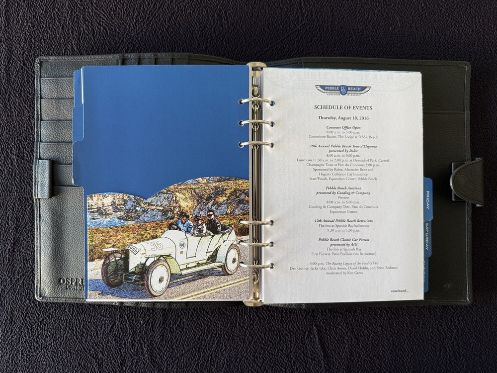2016 Pebble Beach Concours Judge's Folio w/Inserts OSPREY Leather Planner EXC
