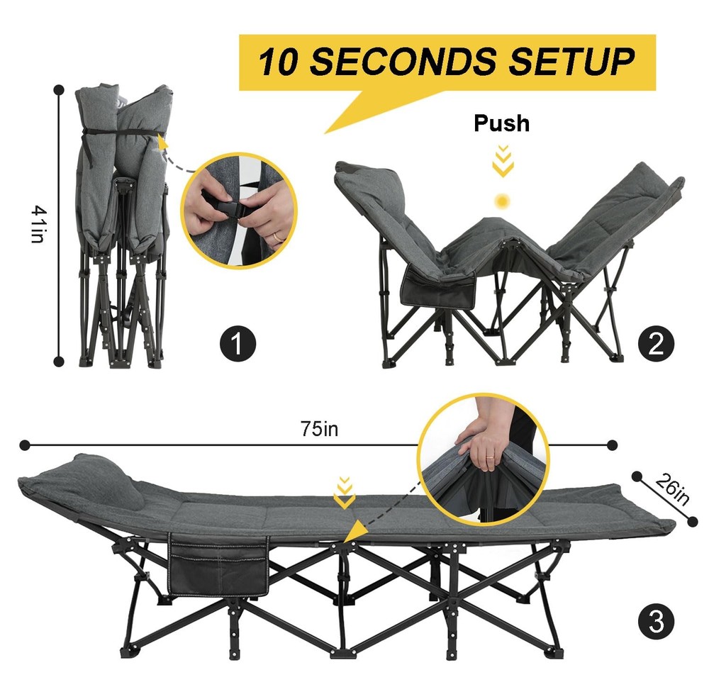 Folding Camping Cot with Mattress Pillow Carry Bag