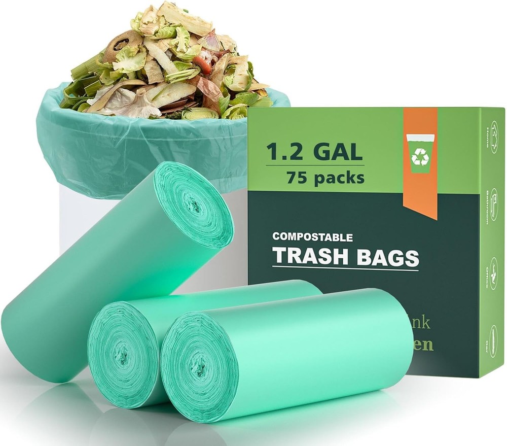 Compostable 1.2 Gallon Garbage Bags, 74 Count Wastebasket Can Liners