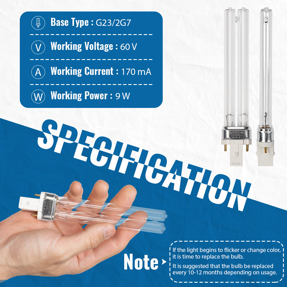 2PK - 9W UV Ultraviolet 2G11-4 Pin Base Algae Bacteria Clarifier Bulb