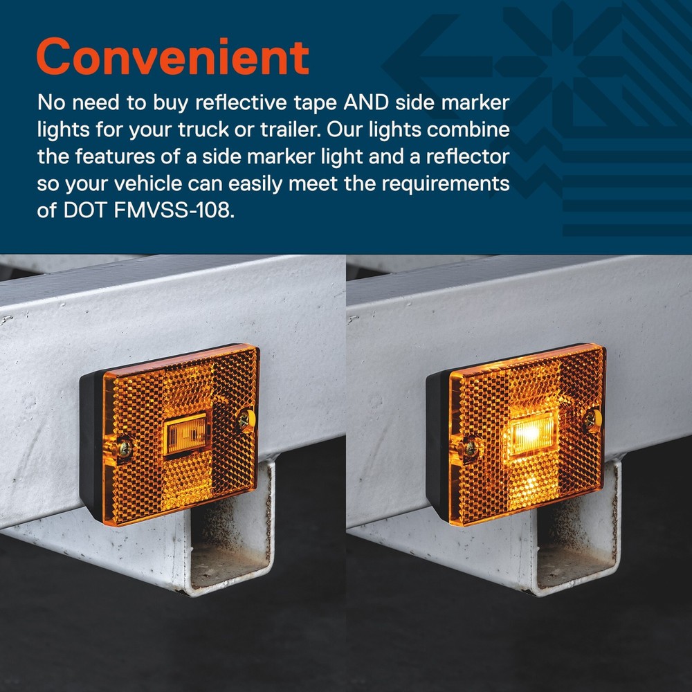 2pc DOT Stud-Mount Amber LED Side Marker Light for Utility Boat Trailers Over 80