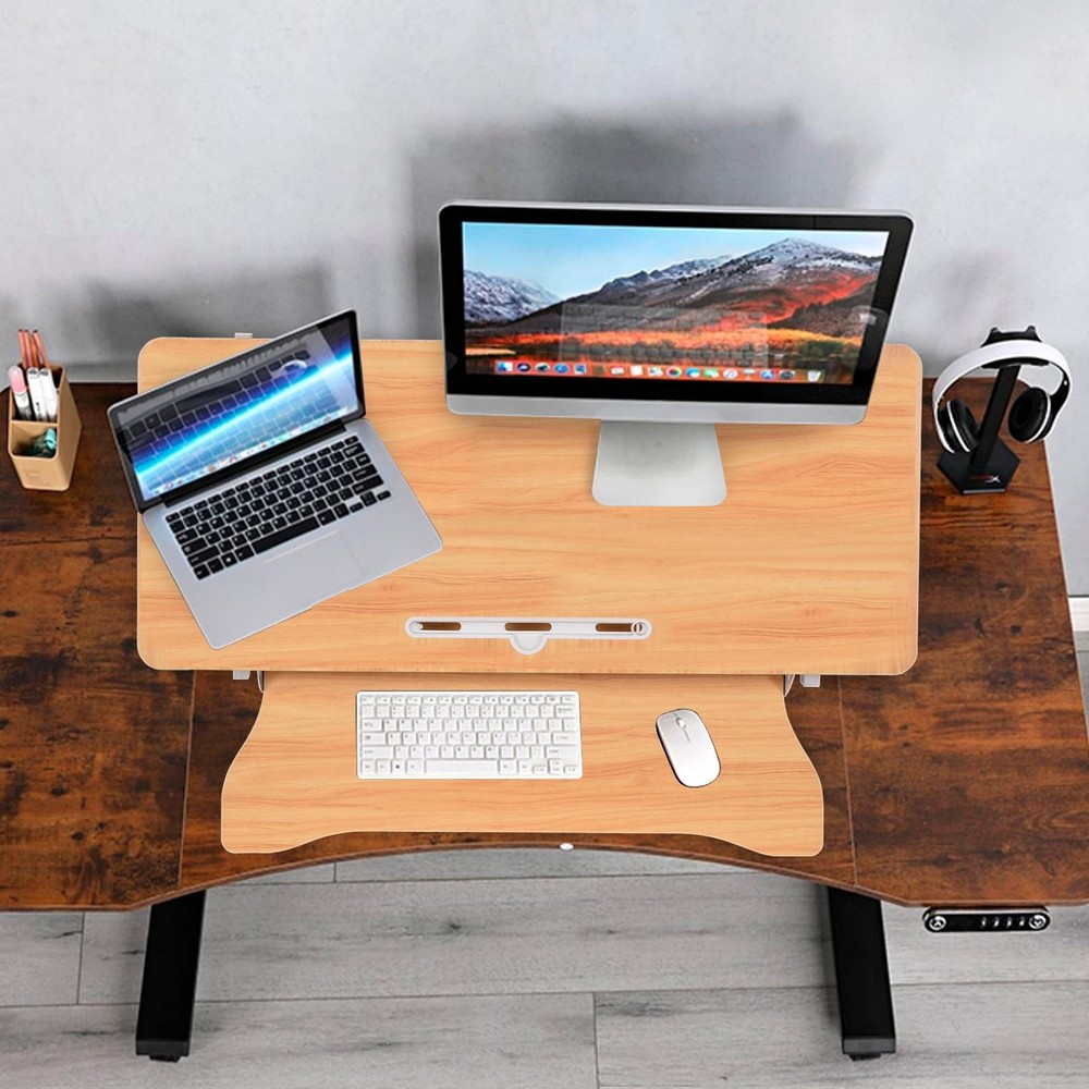 37 Sit-Stand Desk Riser Adjustable Converter Rustic