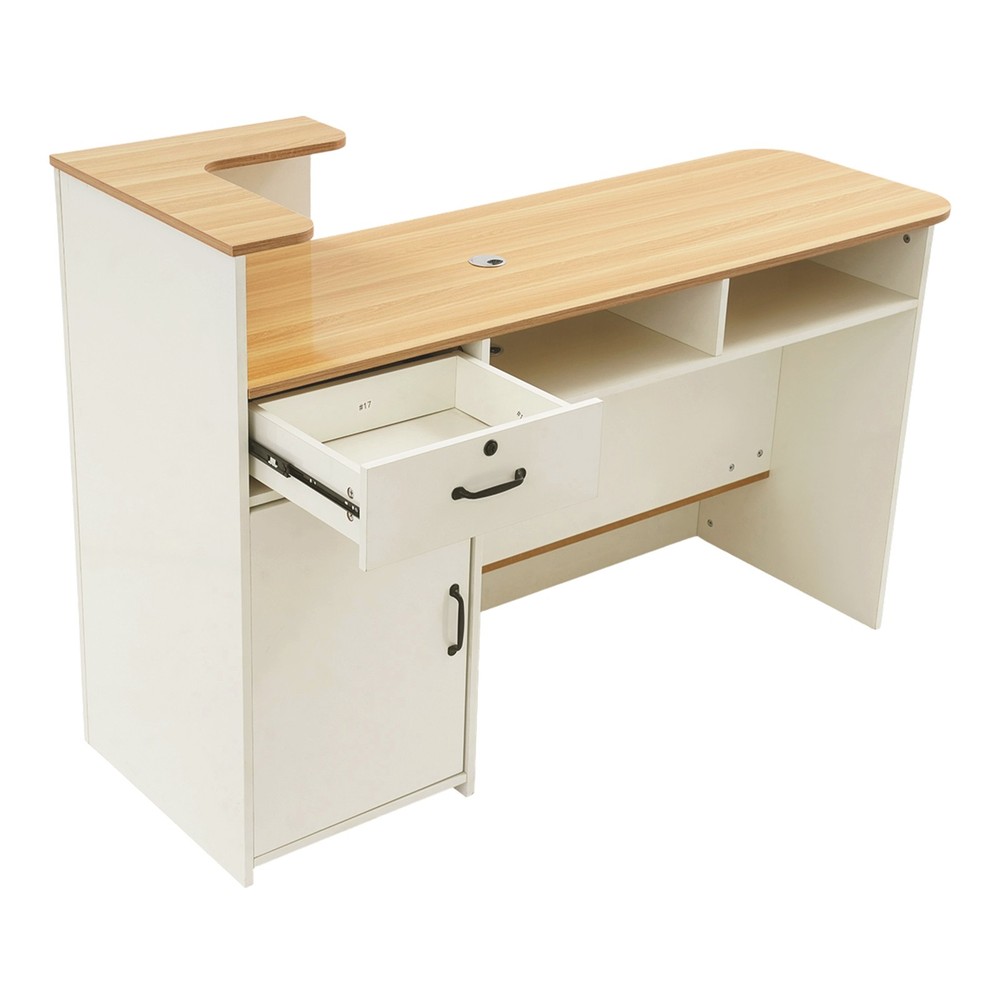 Modern Reception Desk Rectangle Reception Table w/ Lockable Drawer Free Standing