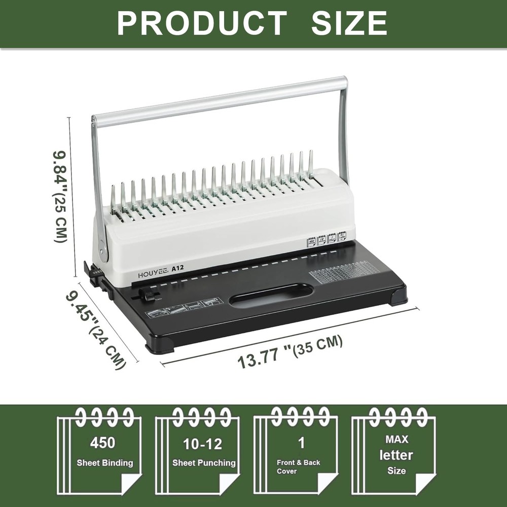 HOUYEE Binding Machine, 19 Holes, 450 Sheets, Comb for letter size