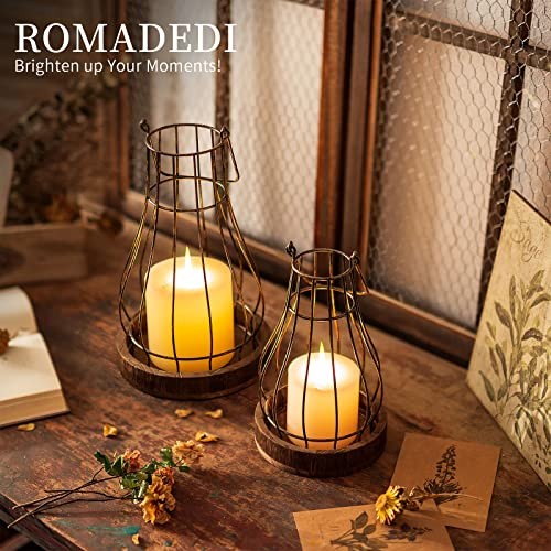 Lantern Farmhouse Home Decor - Rustic Candle Holders 2 Distressed Brown