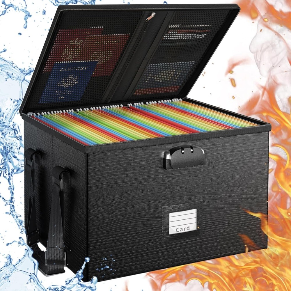 Fireproof Document Box File Organizer - Portable Locking Filing Storage Box