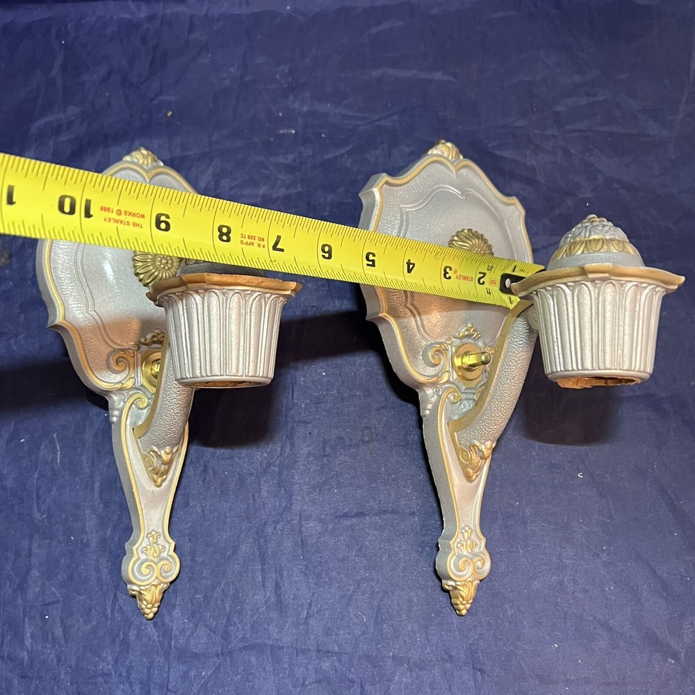 Pair antique Riddle Art Deco sconces Polychrome Finish Wow 142E