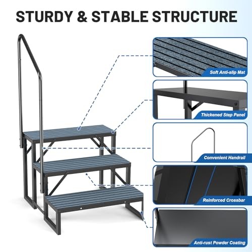 RV Steps Spa Steps with Handrail - 3 Step Hot Tub Steps 3 Steps with 1 Handrail