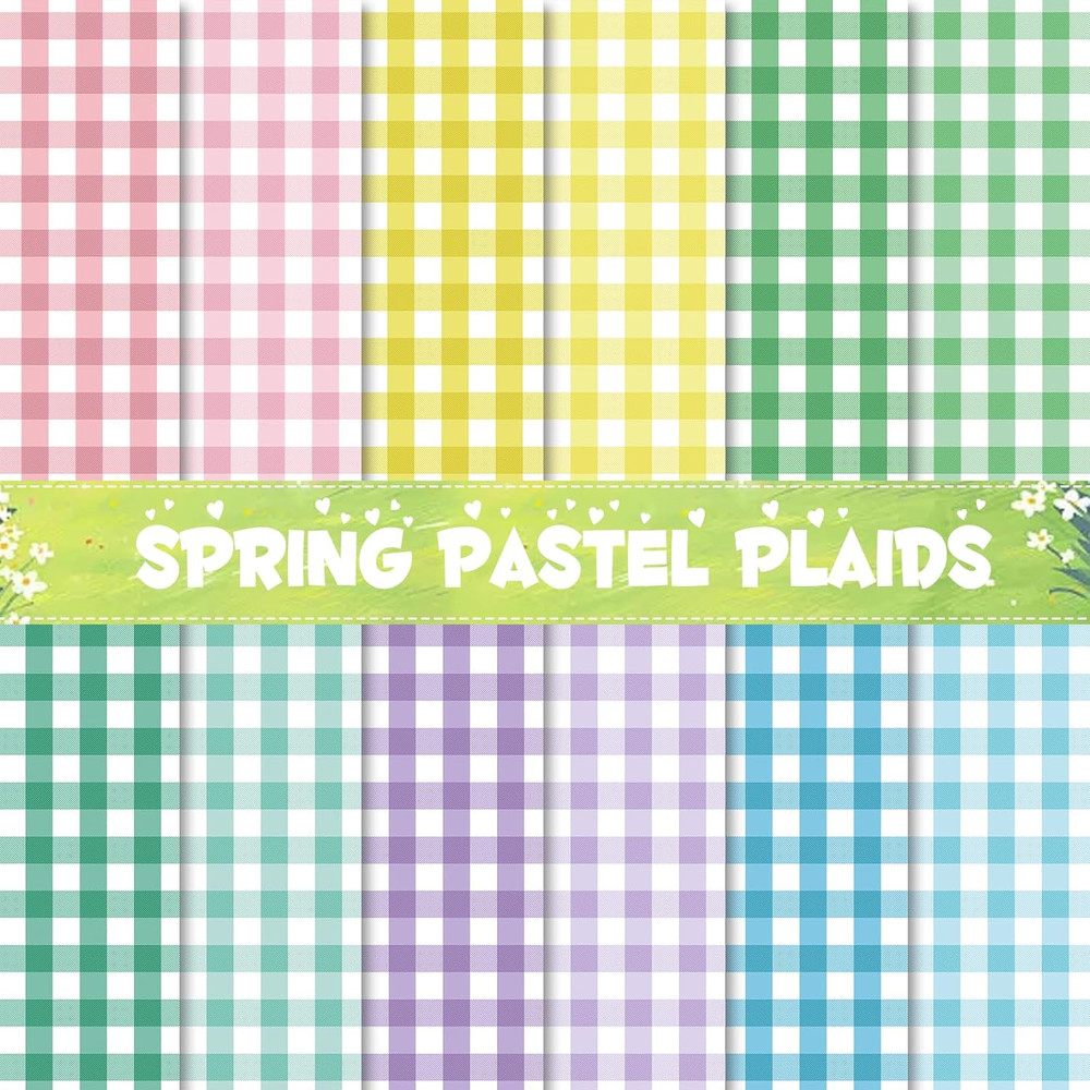 60 Sheets Pastel Buffalo Plaids Scrapbook Paper, 12 Different Color Spring Paste