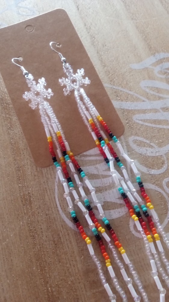 Native American Beaded Snowflake Tassel Earrings