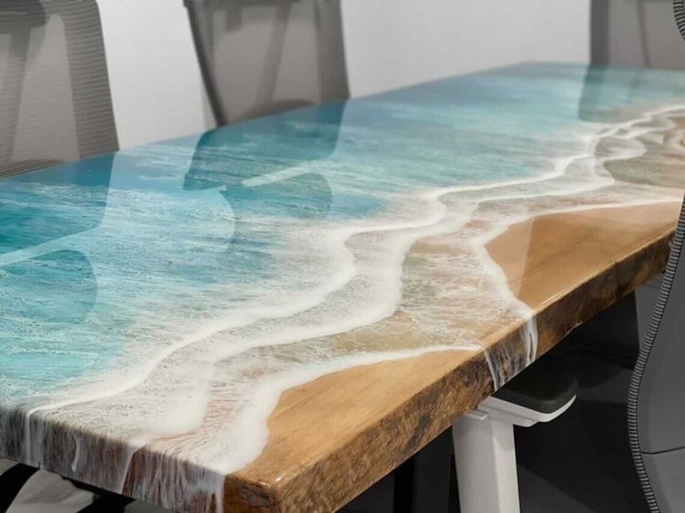 Ocean Table,Epoxy Wooden Table Top, Dining Table Epoxy Resin River Kitchen Table