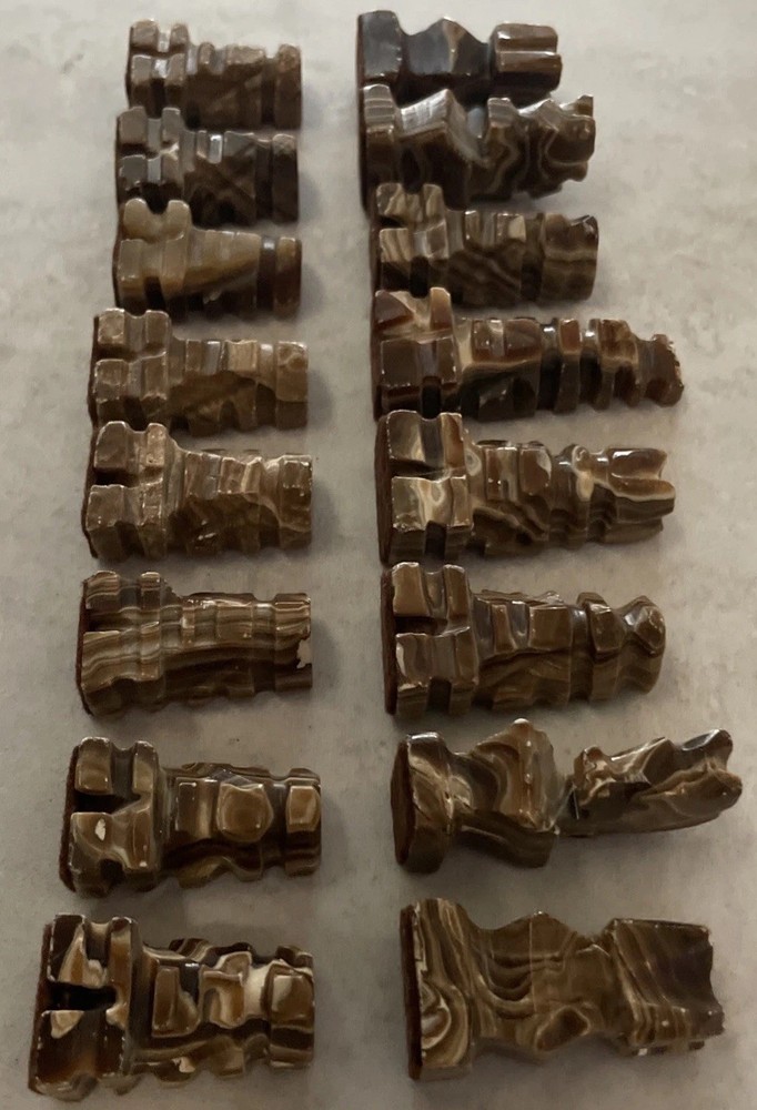 MIDCENTURY ONYX MARBLE CHESS SET COMPLETE ALL PIECES
