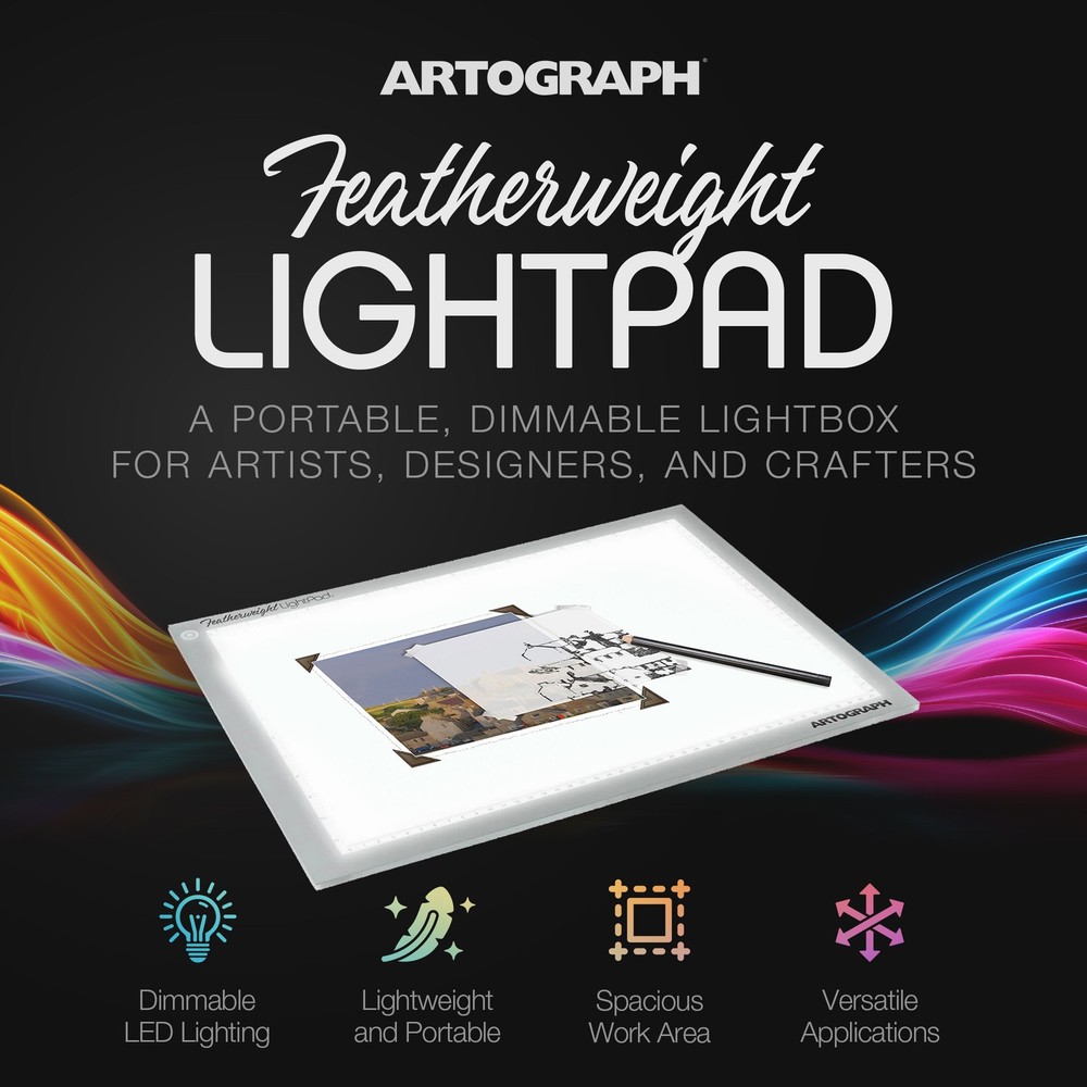 Artograph Featherweight 12x17" Dimmable Slim Lightpad + PadPucks Stackable Stand