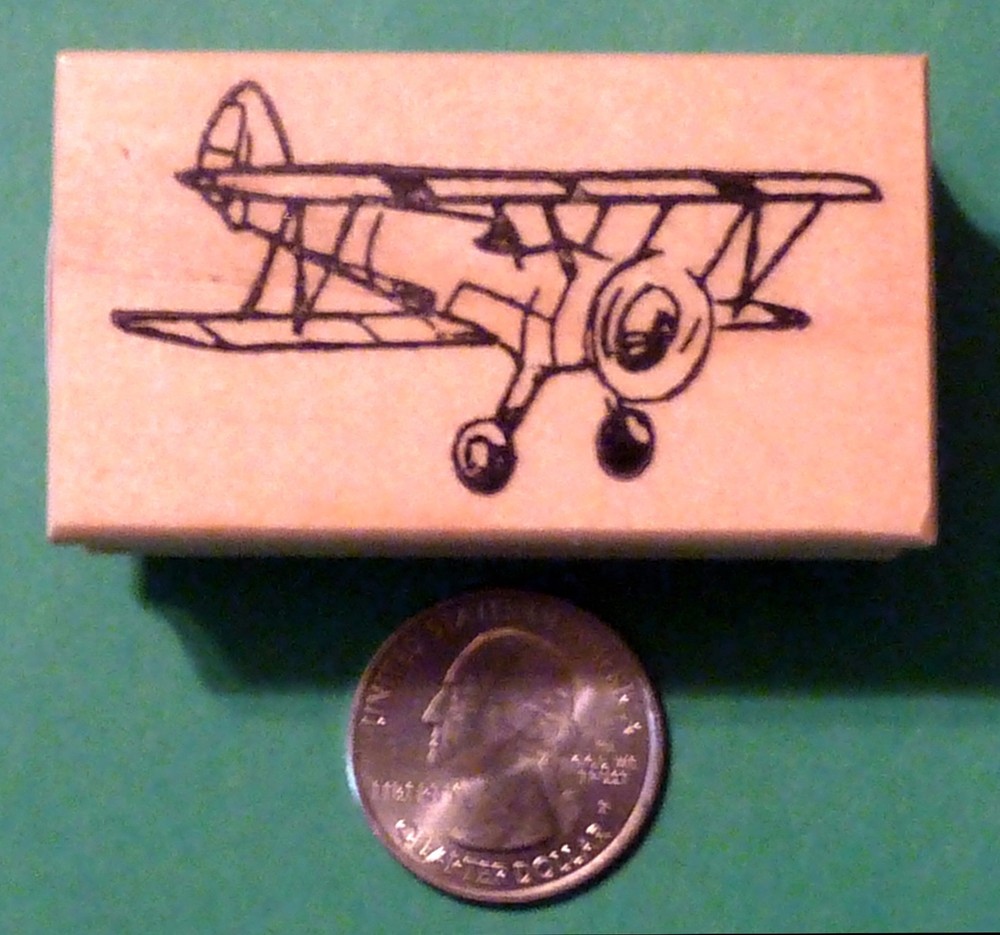 Bi-Plane, wood mounted rubber stamp