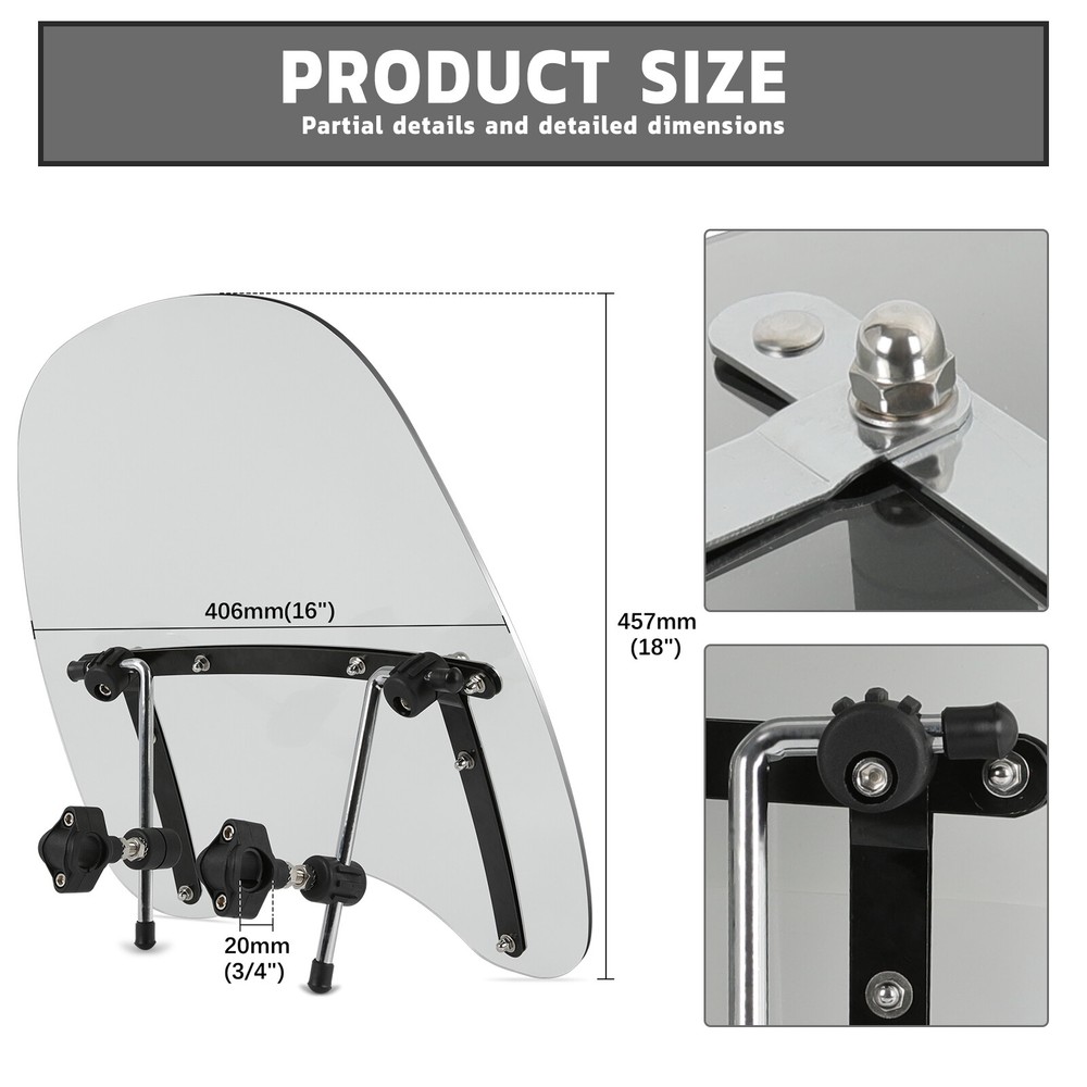 For Harley Softail Standard 7/8" 1" Handlebar Light Smoke Windshield Windscreen