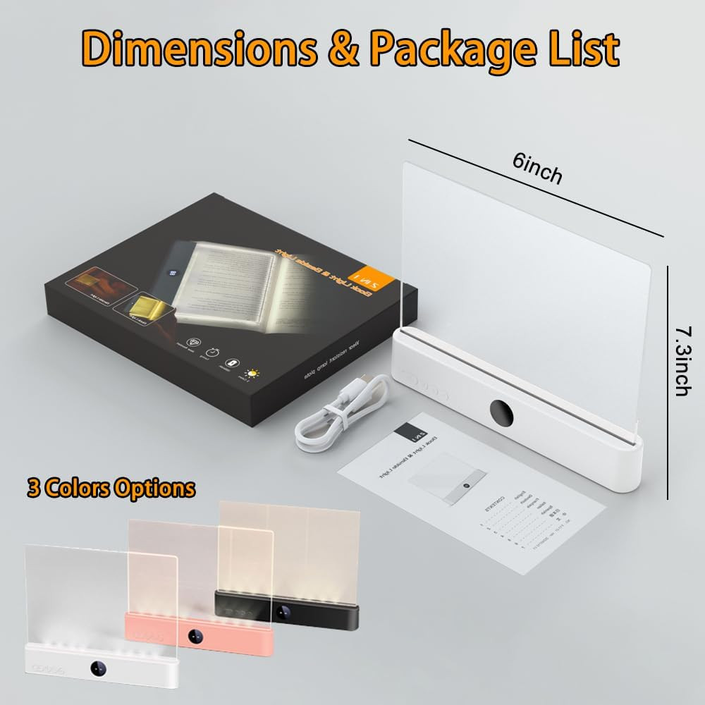 Rechargeable LED Book Light with Dimmable Colors and Timer for Readers