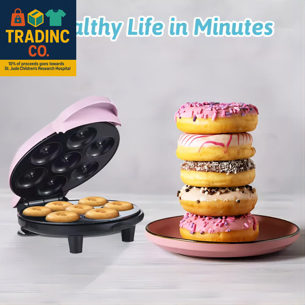 Donut Maker, Electric Non-Stick Surface Makes 7 Small Doughnuts Mini Donut Maker