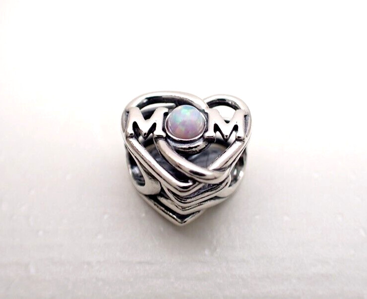Authentic Pandora #793233C01 Openwork Mom & Heart Charm
