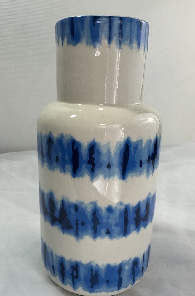 Blue Tie Dye Design Earthenware 10" Vase Mid Century Design