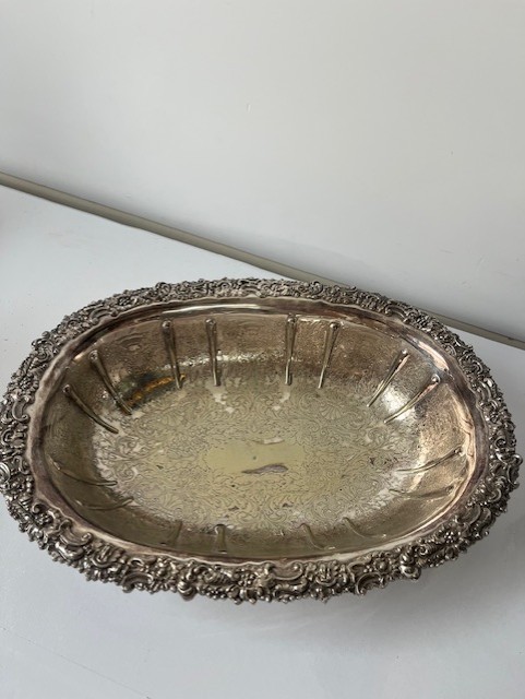 Garrard & co Silver Plate Ornate Oval Legged Centrepiece Bowl
