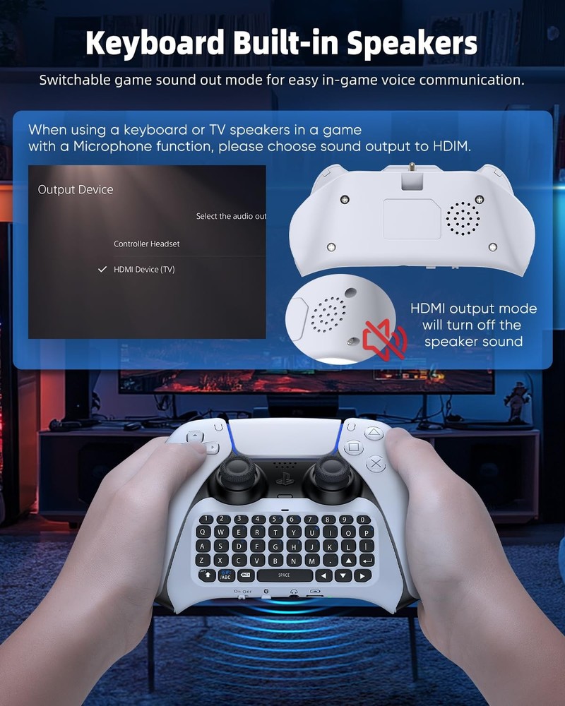 Wireless Controller Keyboard for PS5/PS5 Pro, Bluetooth 3.0Mini White