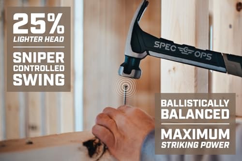 Spec Ops Tools Nailing Hammer, 16 oz, Rip Claw, Smooth Face, 16 Oz, Black/Tan