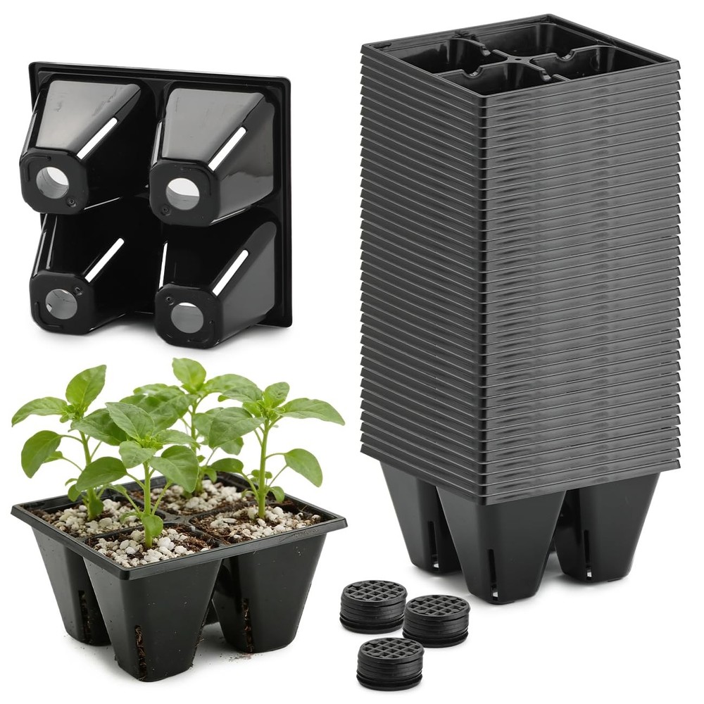 40 Pack Reusable 4-Cell Seed Starter Tray for Seedlings, Deep Large Cell Plan...