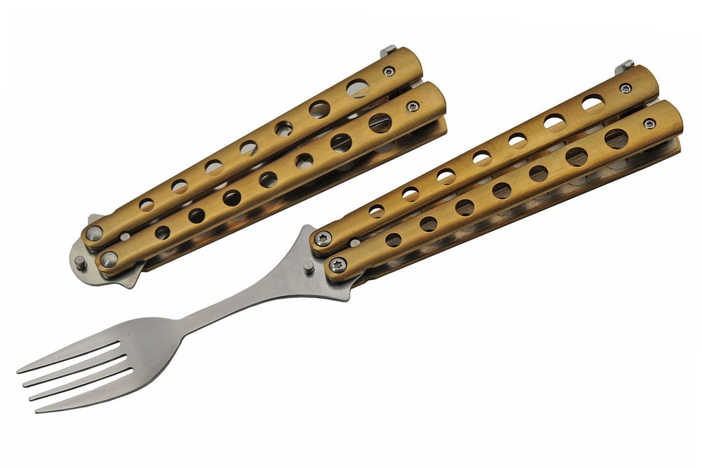 Fork | 9" Overall Silver Butterfly Handle Balisong Trainer - NO BLADE