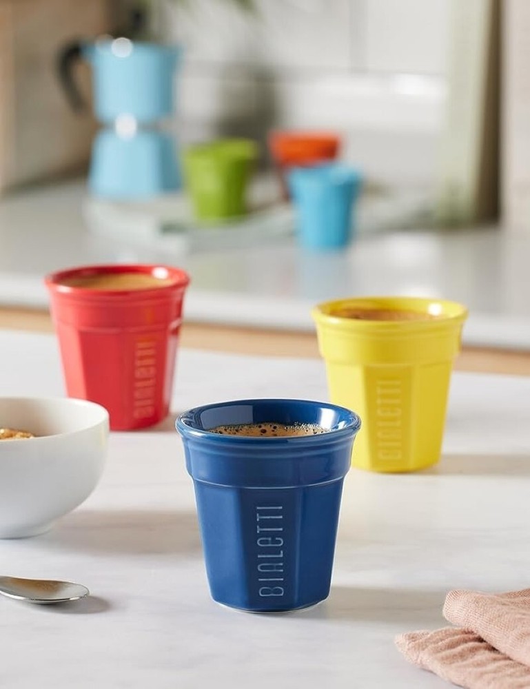 Bialetti Octagonal Multicolour Cups 6 Set Coloured Coffee Espresso Bicchierini