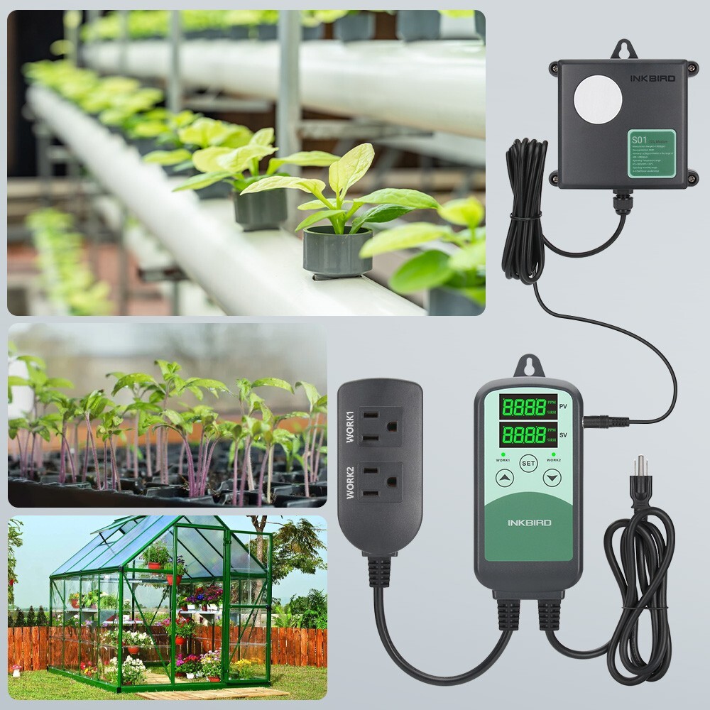 Digital CO2 Temperature Controller Monitor Environmental Control Hydroponics Fan