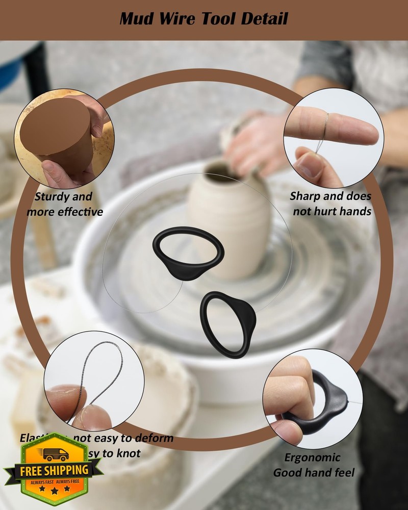 Pottery Clay Cutting Wire Tool 2 pcs Black Red Handle