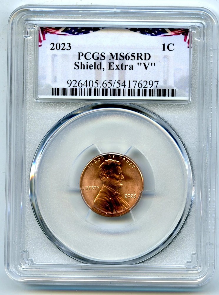 2023 EXTRA ' V ' ERROR VDB V PCGS MS65 RD LINCOLN SHIELD PENNY CENT RARE VARIETY