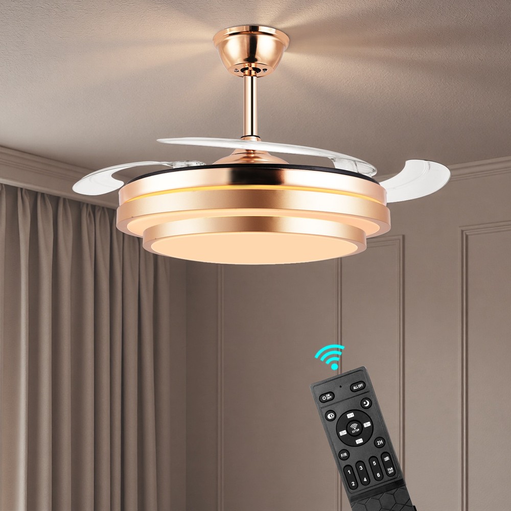 42" Modern 3 Color Light Ceiling Fan w/ Light Remote Control Retractable Blades