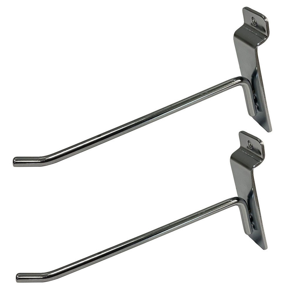 8" Slatwall Hook Panel Display Hooks, 1/4" Thickness Metal, Chrome - PACK 12