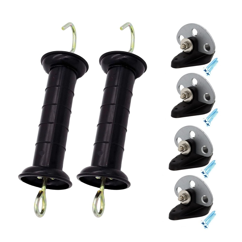 Plastic Electric Fence Spring Gate Handle with Insulators and Anchor Set, Bla...