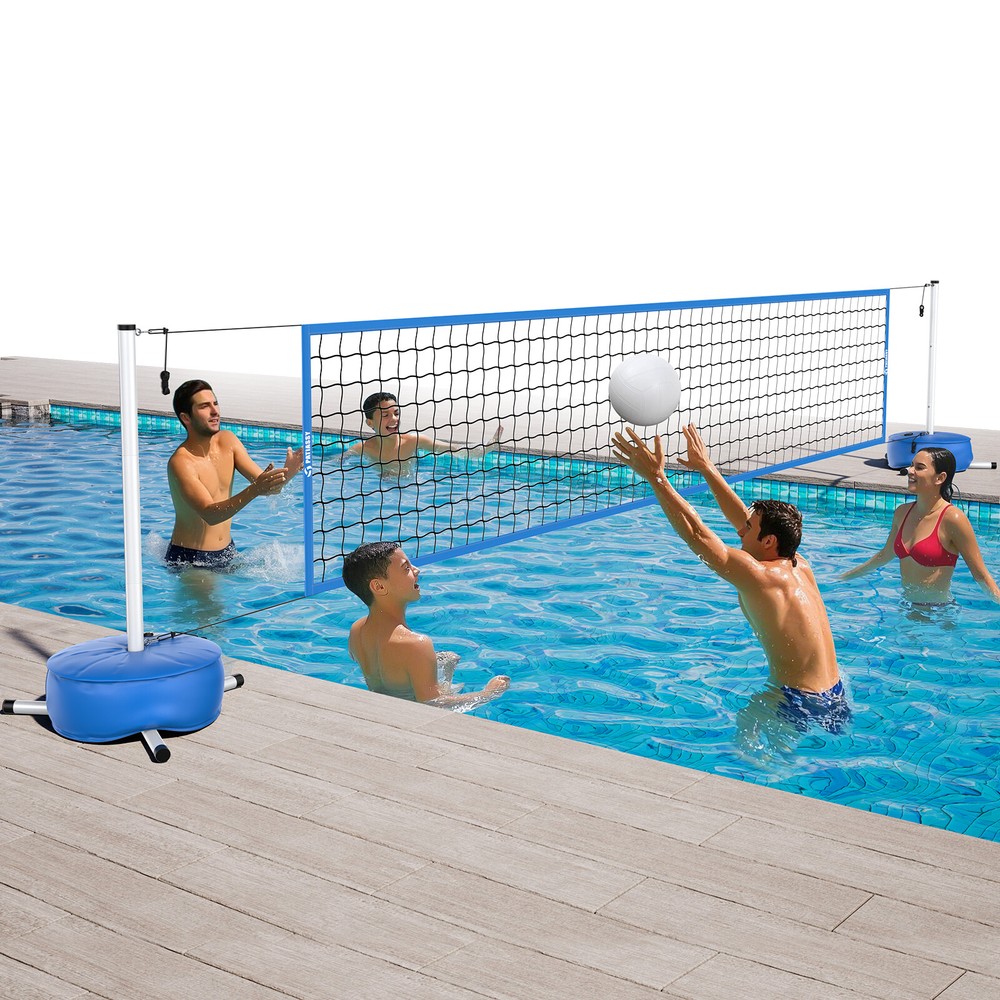 Pool Volleyball Net Set Portable with Weighted Base 15ft-32ft Rust-Resistant