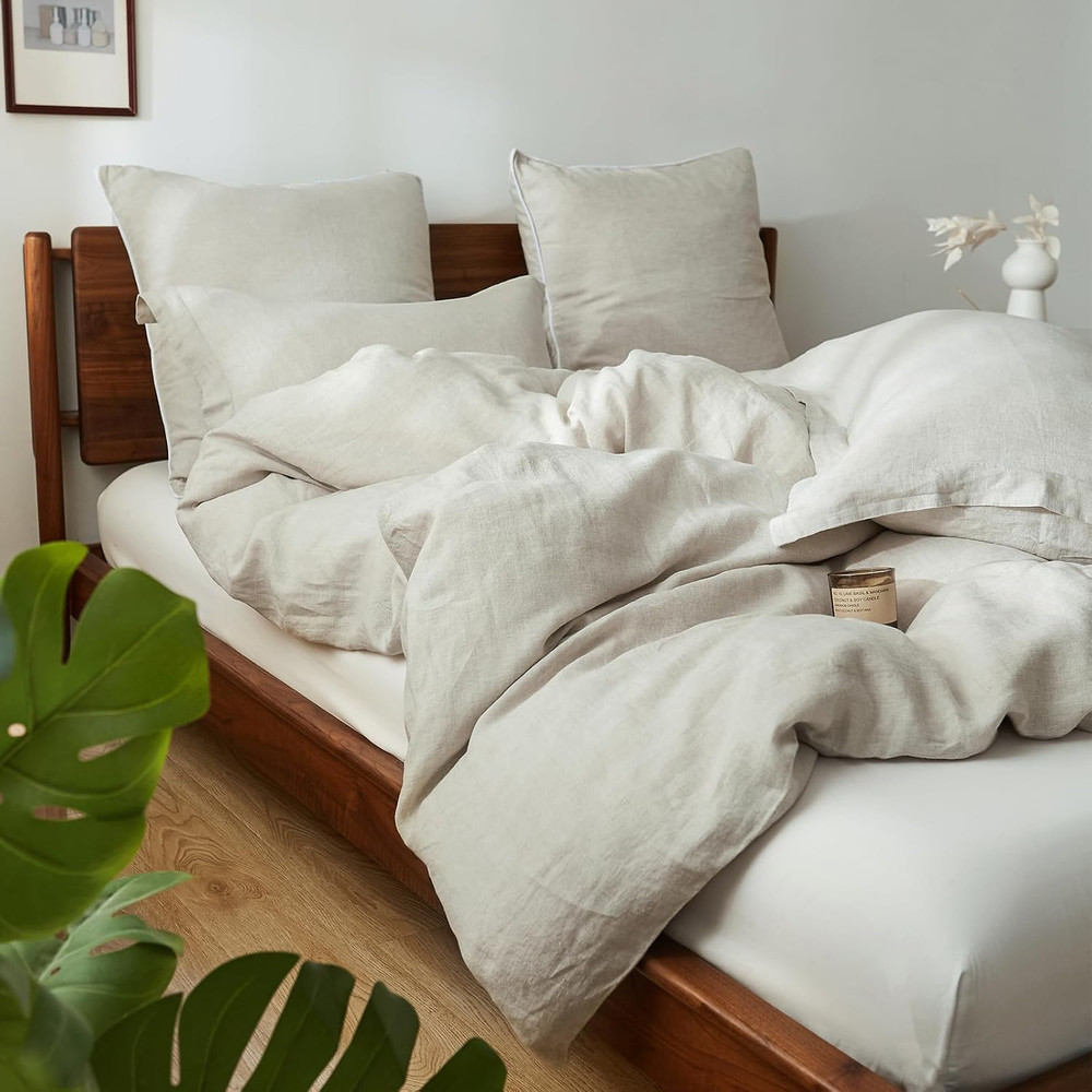 100% French Linen Pillow Shams Basic Style - (2 Pack) - Washed Solid Color