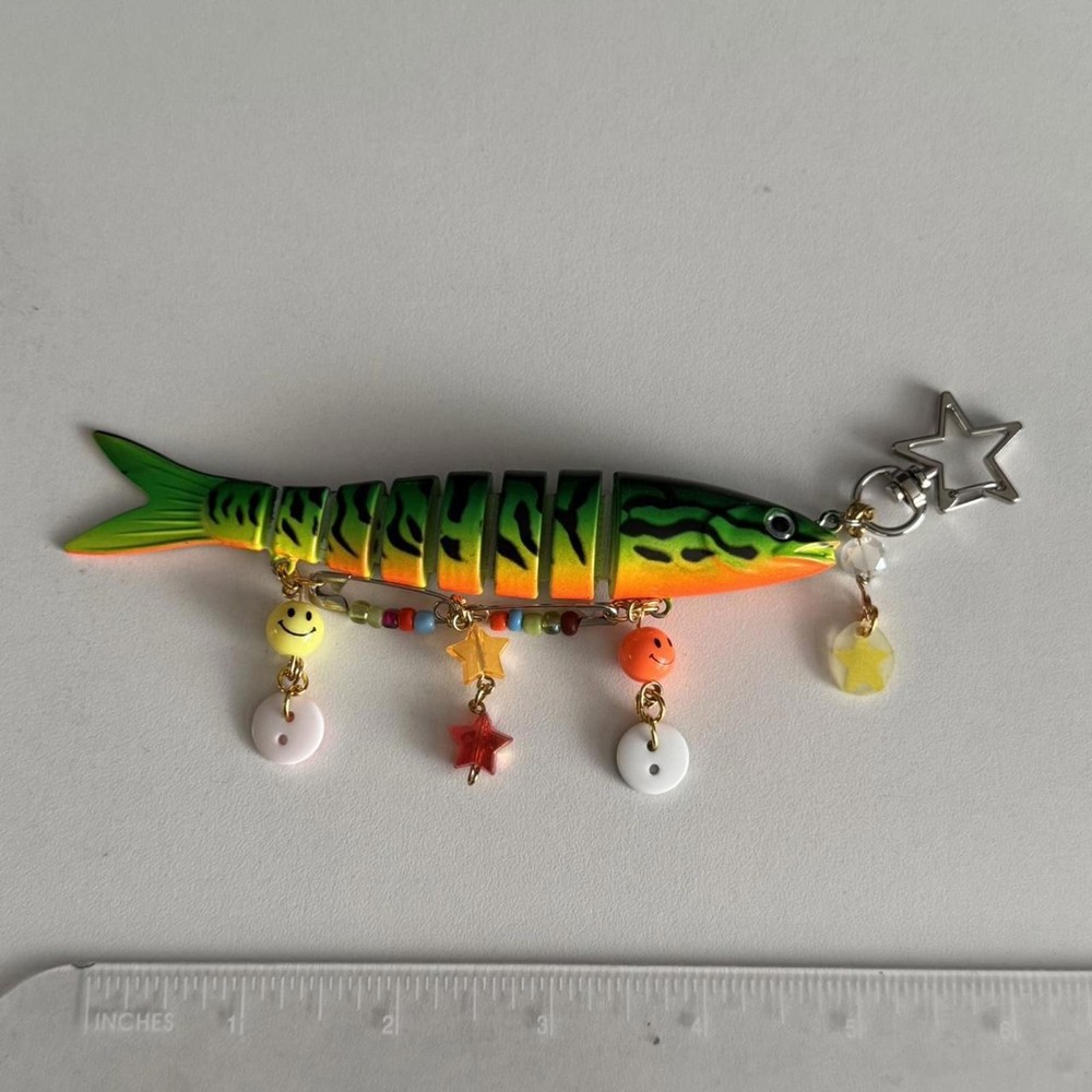 Handmade rainbow button and smiley face fish keychain 🐟🐠🐟🐡