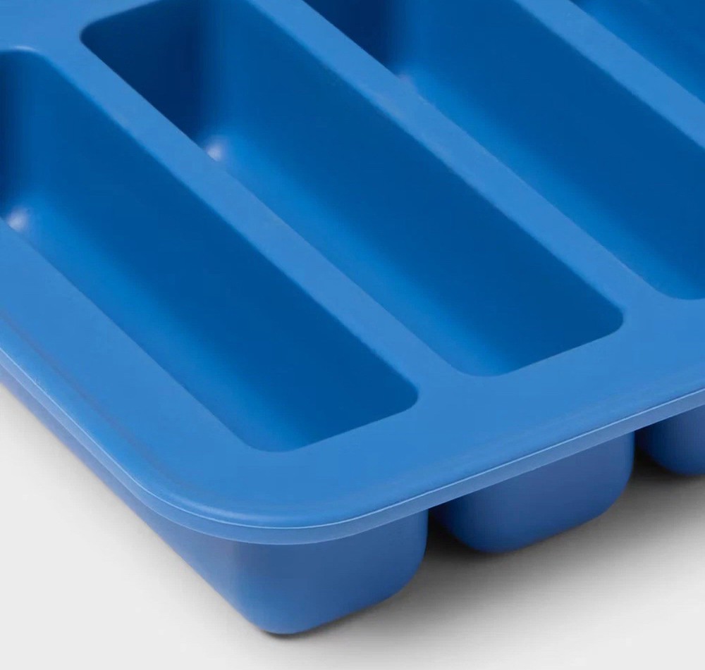 Sun Squad Rectangle Cube Ice Mold Silicone Tray for Large Ice Cubes Blue