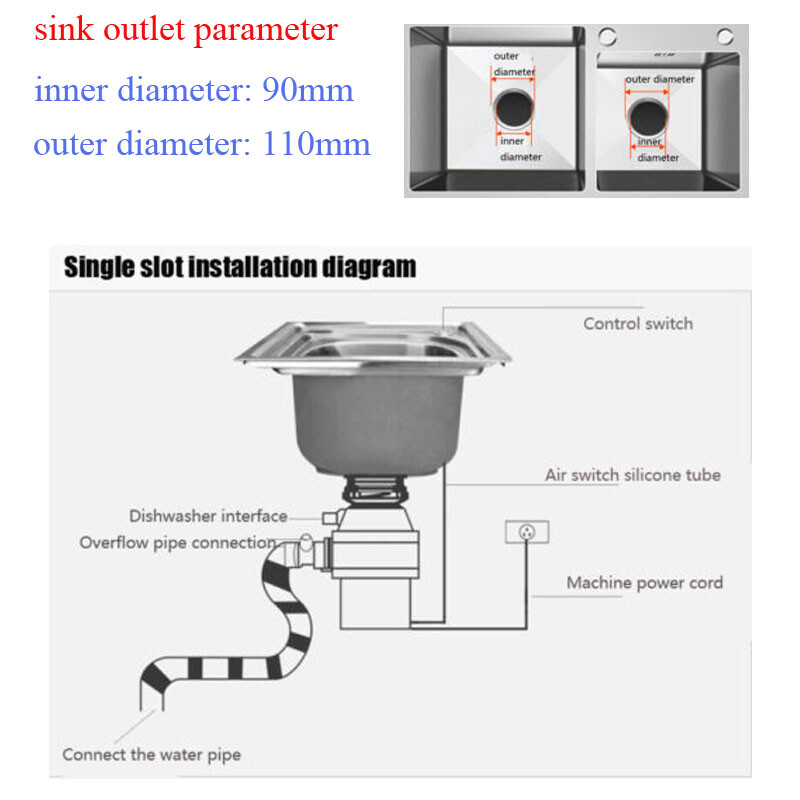 220V Kitchen Food Waste Processor Disposer Garbage Disposal Crusher 1400ml 630W