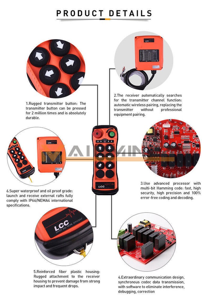 12V-380VQ600 6Button Double Speed Hoist Crane Industrial Wireless Remote Control