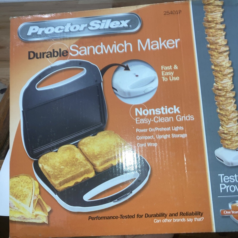 Sandwich Maker, Proctor Silex Nonstick Surface, White, Model 25401P