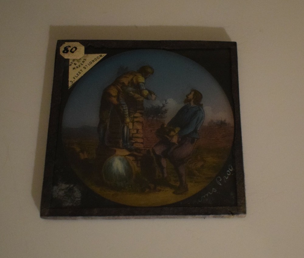 ANTIQUE Magic Lantern Slide PILGRIMS PROGRESS NO80 C1890 BUILDING WELL