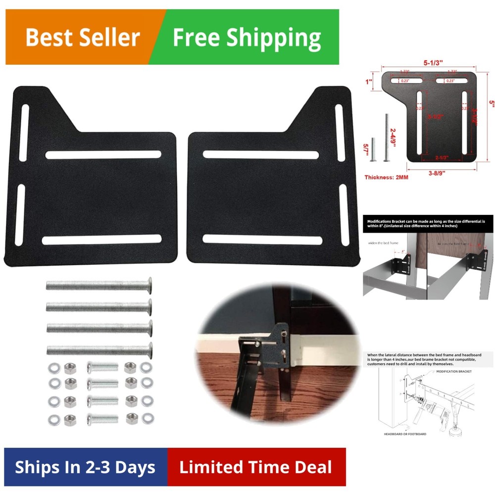 2 Pcs Bed Frame Brackets Adapter for Headboard Extra, Heavy Duty Bed Modifica...