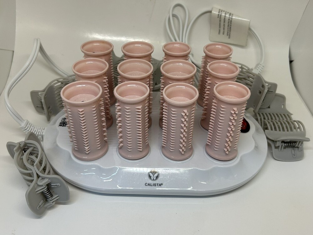 Calista Tools Ion Hot Rollers 12 - 1" Short, 1.25" Medium Clips Stand Case Pink
