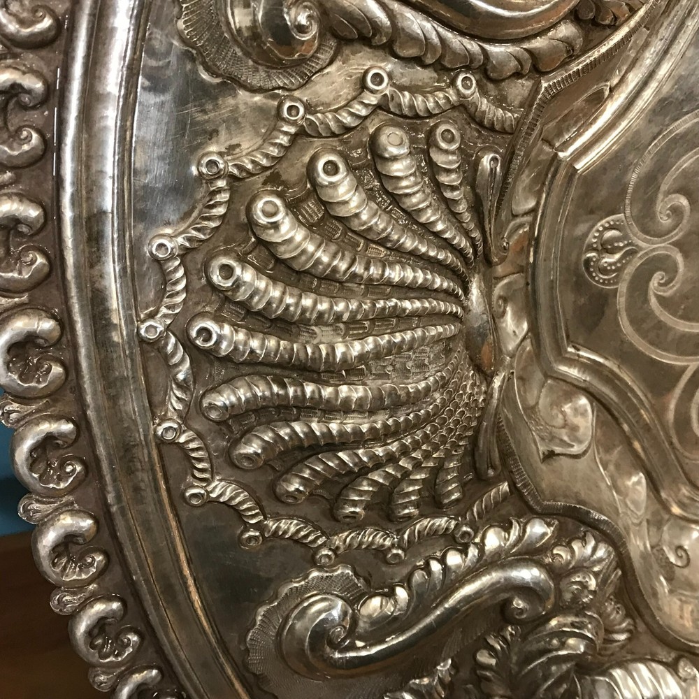 Impressive 19th C. Continental Sterling Silver Repousse Platter